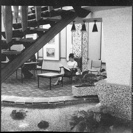 [Fountain and Central Staircase of Library} - Resource cover image