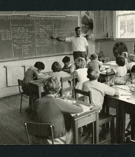 Headmaster Walter Hirsch teaching in the Senior Classroom of the 'Old' Aokautere School