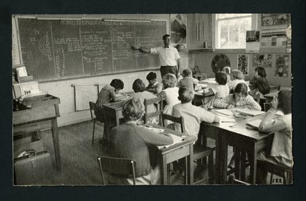 Headmaster Walter Hirsch teaching in the Senior Classroom of the 'Old' Aokautere School