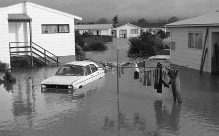 Flooding affected houses, cars and washing line