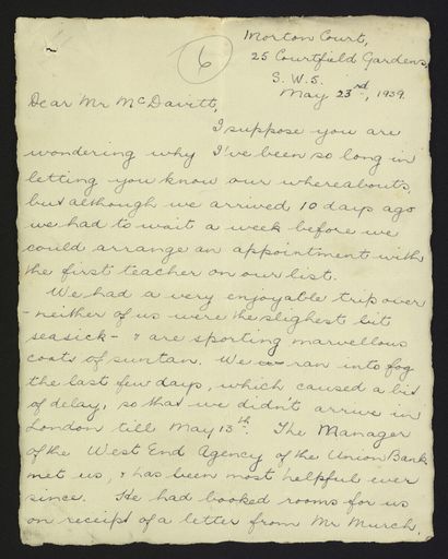 Letter from Mrs Loveday to Mr McDavitt