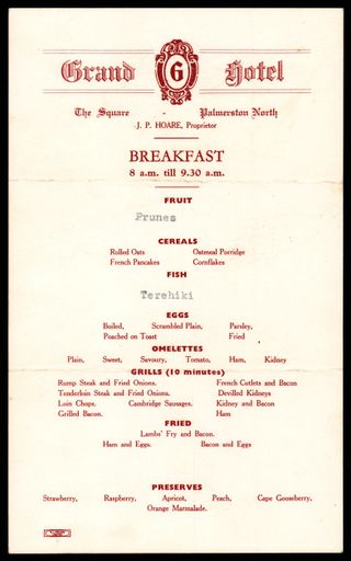 Breakfast Menu, Grand Hotel