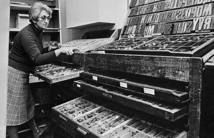 Cases of type at the Manawatu Museum Printery