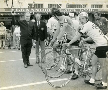 Start Line of Palmerston North-Wellington Segment of Dulux Six-Day Cycle Race, 1974