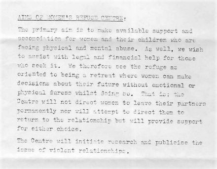 Women's Refuge Centre, Selected Correspondence