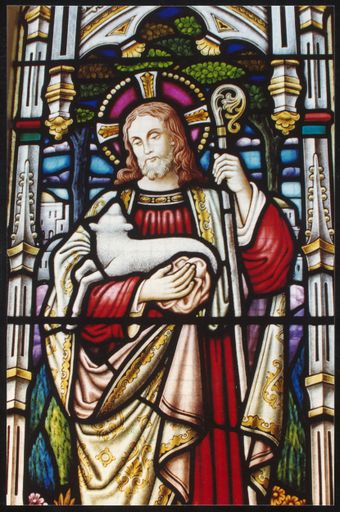 Stained glass window of the Wesley Methodist Church