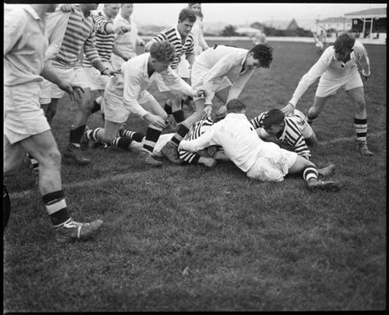 "On the Scoring Line" -- Rugby scrum