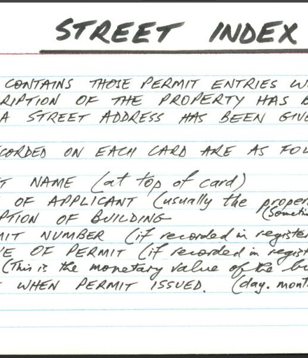 Index Card Files of Building Permit Registers - By Street Name