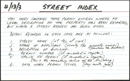 Index Card Files of Building Permit Registers - By Street Name