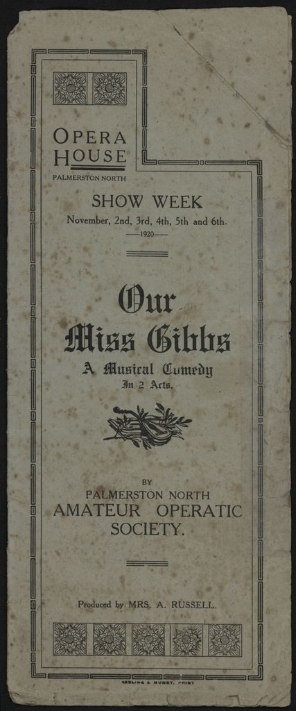 Our Miss Gibbs: A Musical Comedy in Two Acts 1