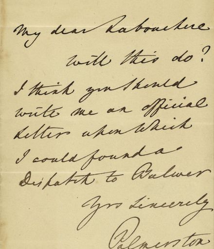 Letter written by Lord Palmerston