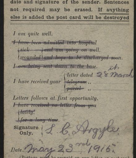 WWI Field Service postcard - 2