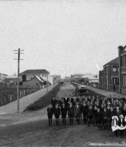 Pupils outside Palmerston North Technical College