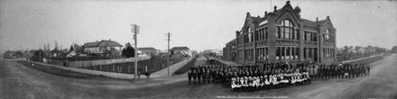 Pupils outside Palmerston North Technical College