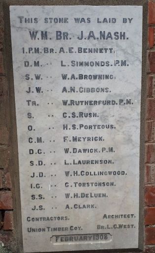 Foundation Stone of Manawatū Kilwinning Lodge No. 47, Church Street