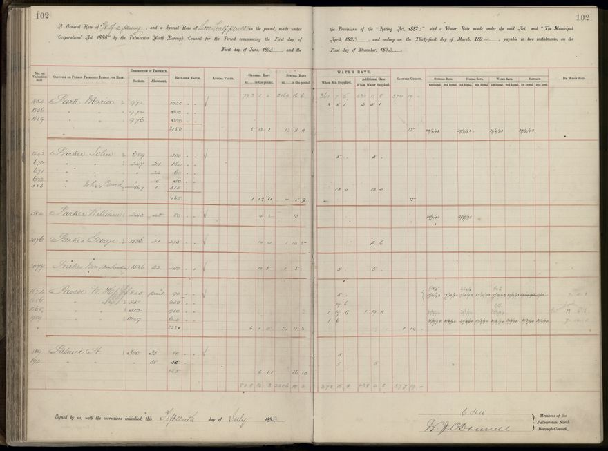 Palmerston North Rate Book, 1893 - 1896, 107