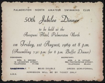 Palmerston North Amateur Swimming Club 50th Jubilee Dinner Invite - Resource cover image