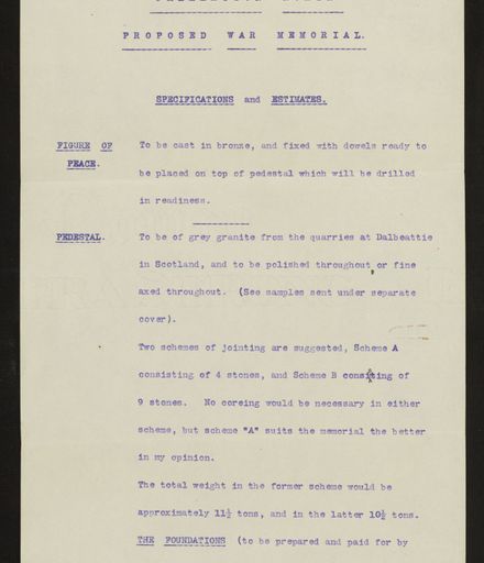 Envelope & Report regarding design of memorial, PN & Districts Soldiers' Memorial Fund, 30 June 1922 9