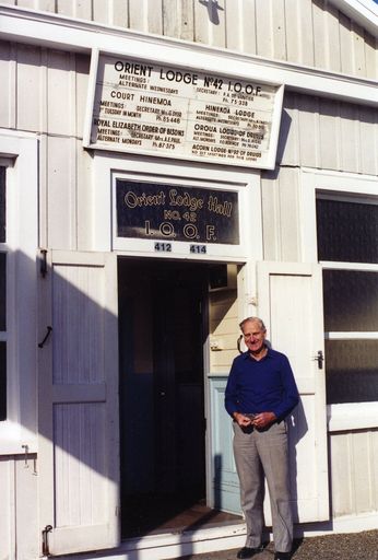 Frank Rose outside the Orient Lodge No. 42, 412-414 Church Street