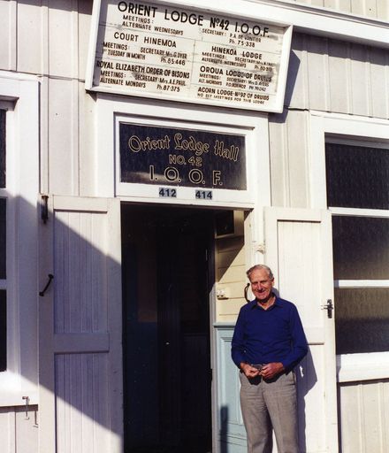 Frank Rose outside the Orient Lodge No. 42, 412-414 Church Street