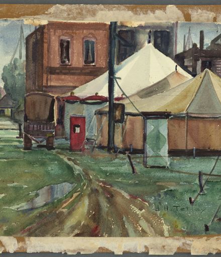 Devine's paddock with visiting circus, Main Street east