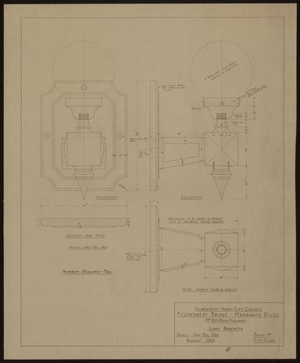 Fitzherbert Bridge - Lamp Brackets, Elevation and Plan