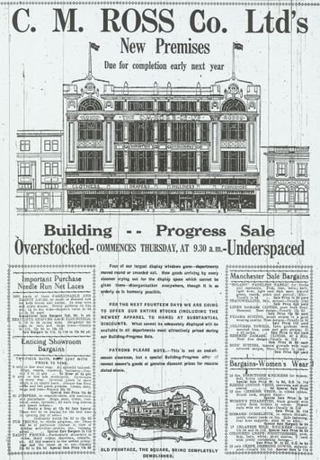 Newspaper advertisment of C M Ross Co Ltd Building Progress Sale