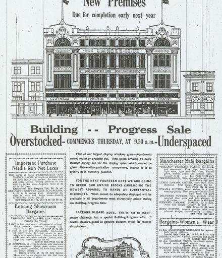 Newspaper advertisment of C M Ross Co Ltd Building Progress Sale