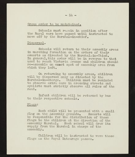 Schedule of Instructions and Details of Assembly for School Children for Royal Visit, 1954 15