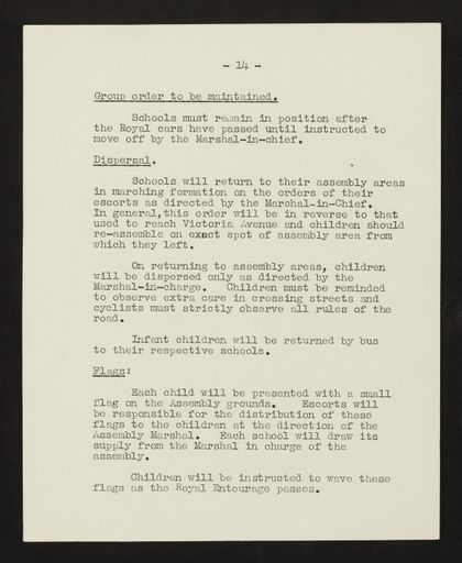 Schedule of Instructions and Details of Assembly for School Children for Royal Visit, 1954 15