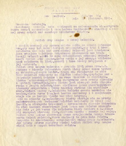Correspondence related to the Polish Army League and  Polish Children's camp