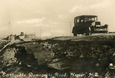 Damage to road after Napier Earthquake