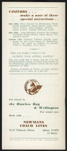 Visitors Guide Palmerston North and Feilding: July-September 1962 - 13