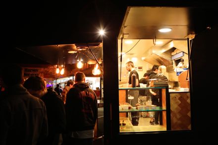 Food trucks on Coleman Mall during Winter Festival, 2017