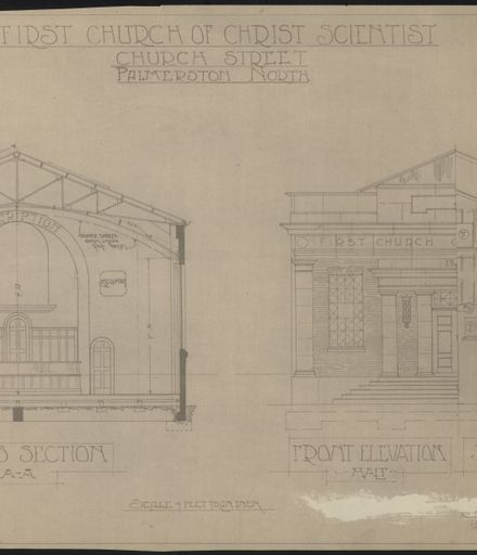 First Church of Christ, Scientist - Cross Section, Front and Back Elevations