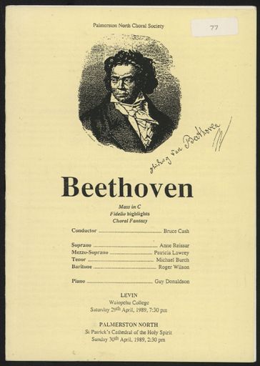 Palmerston North Choral Society concert programme