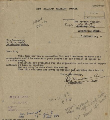 New Zealand Military Forces correspondence