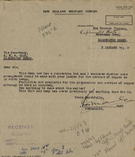 New Zealand Military Forces correspondence