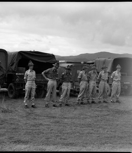 Divisional Signallers in front of Army Trucks, Linton
