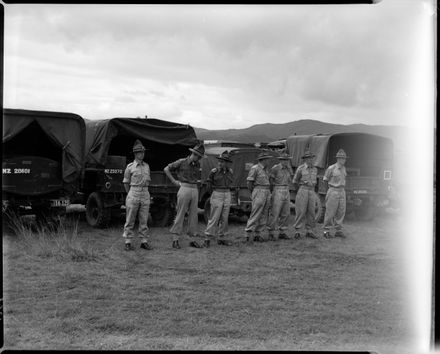 Divisional Signallers in front of Army Trucks, Linton