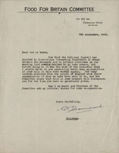 Correspondence: Letter from the Food for Britain Committee