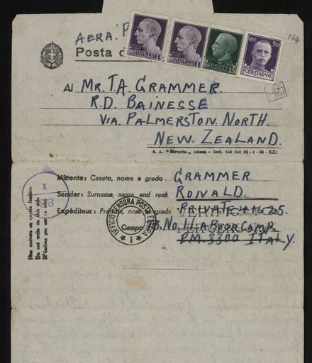 Letter from Ronald Grammer to his father