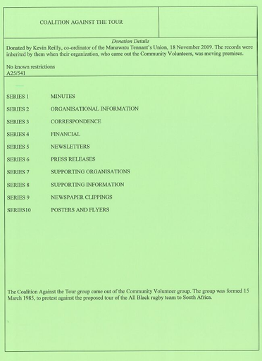 Coalition Against The Tour - Finding Aid
