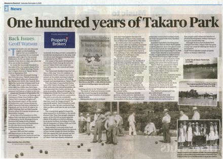 Back Issues: One hundred years of Takaro Park