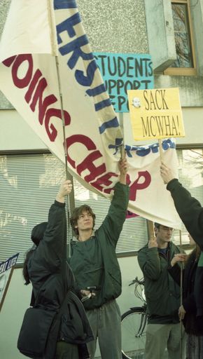 "Students out in force to protest"