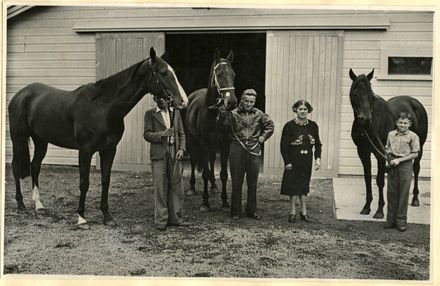 Granny McDonald with horses at training stables