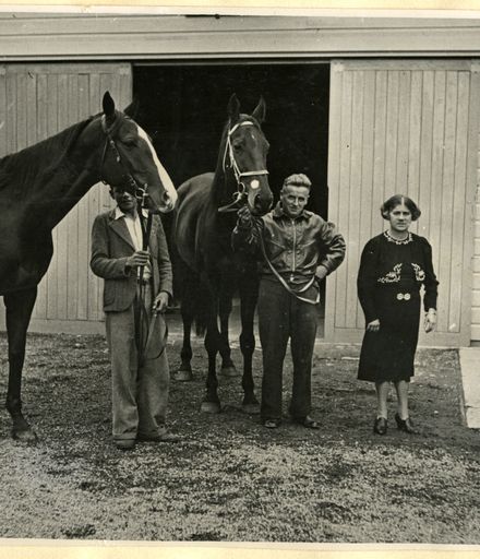 Granny McDonald with horses at training stables