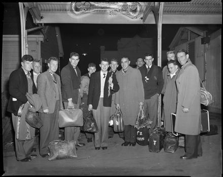 "Rugby Players Arrive for Trial"