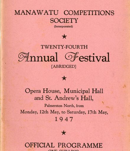 Manawatū Competitions Society, Official Programme, Twenty-Fourth Annual Festival