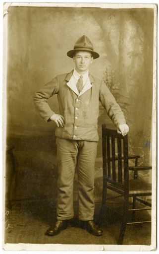 Studio portrait of a Soldier, possibly Bob Eastwood.